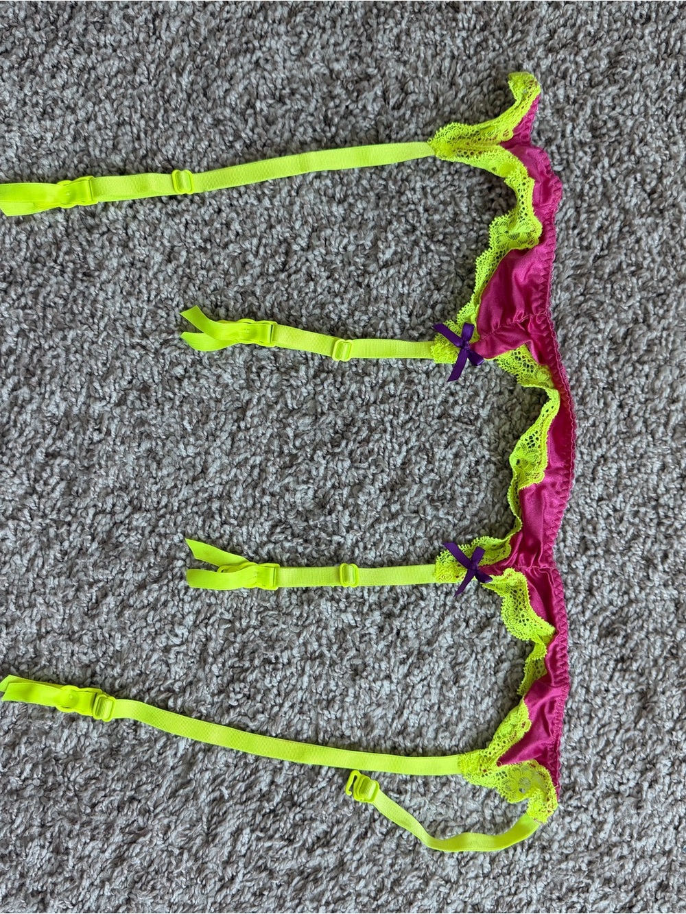 Victoria's Secret Neon Yellow & Magenta Lace Garter Belt